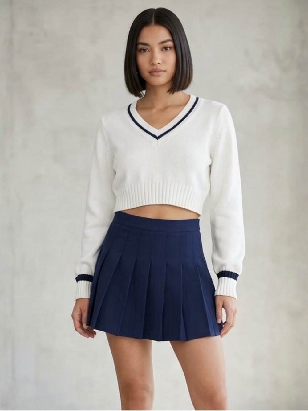 BCBGeneration Cropped White Striped Varsity Sweater Preppy Size Small Women’s